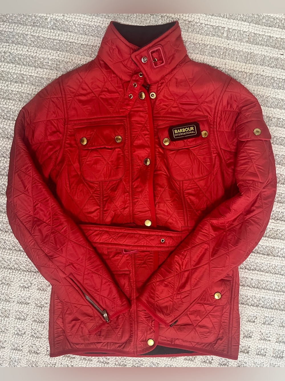 Barbour international red quilted belted jacket - Sz 2